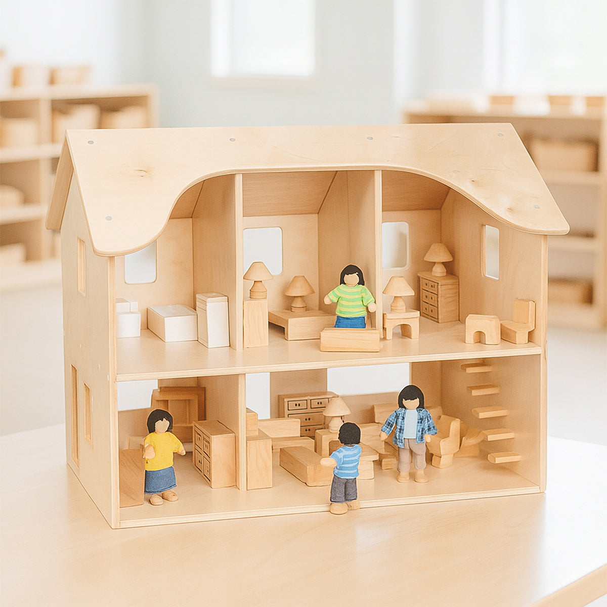 Sturdy Baltic Birch Wooden Dollhouse | Open-Ended Play for Ages 3+