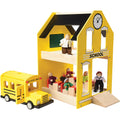 Let's Play School Wooden Playset | Schoolhouse with Chalkboard, Bus, Teacher & 4 Desks
