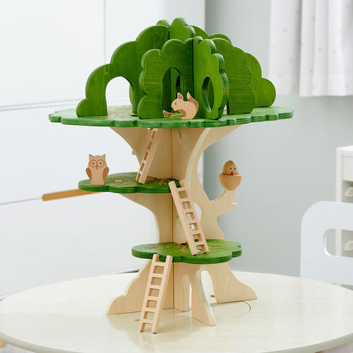3-Tier Woodland Treehouse Playset | 15-Piece Birch Wood Set