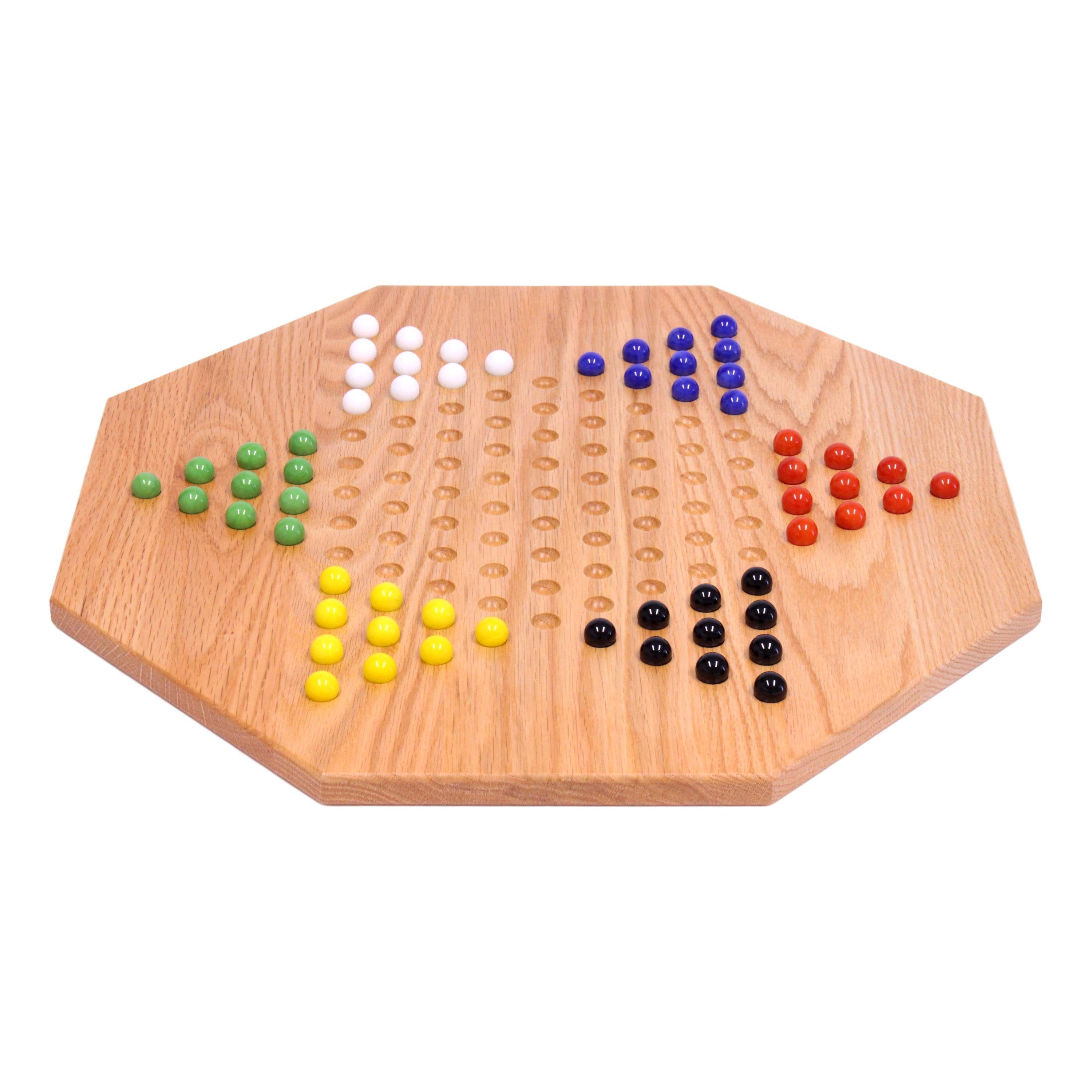 Hand-Painted Oak Wooden Chinese Checkers Board Game, 19 Wide