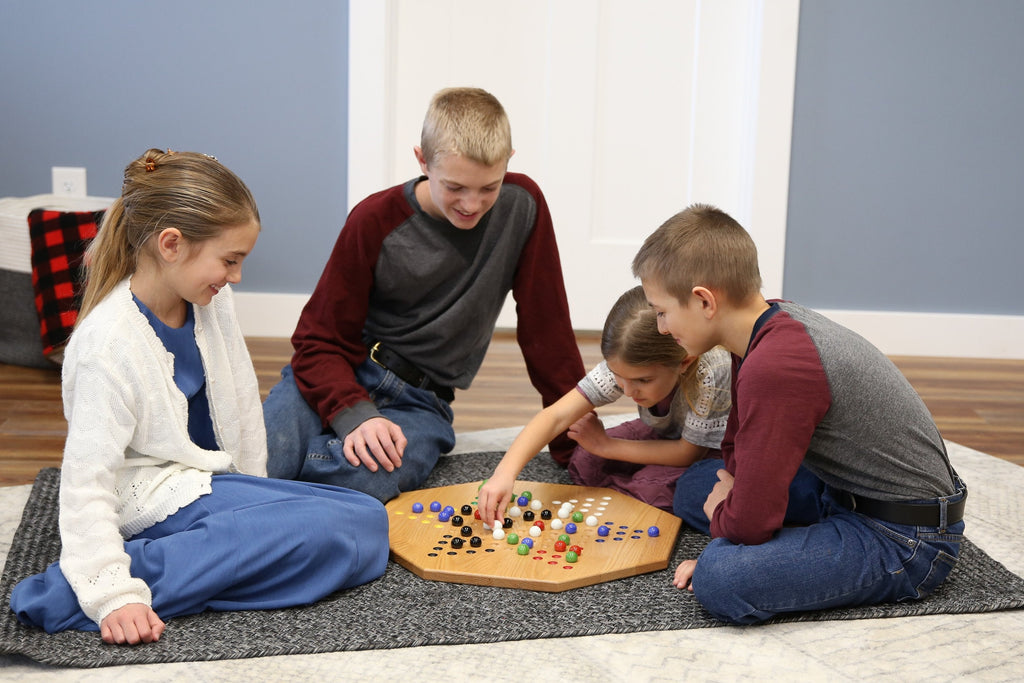Hand-Painted Oak Wooden Chinese Checkers Board Game, 19 Wide