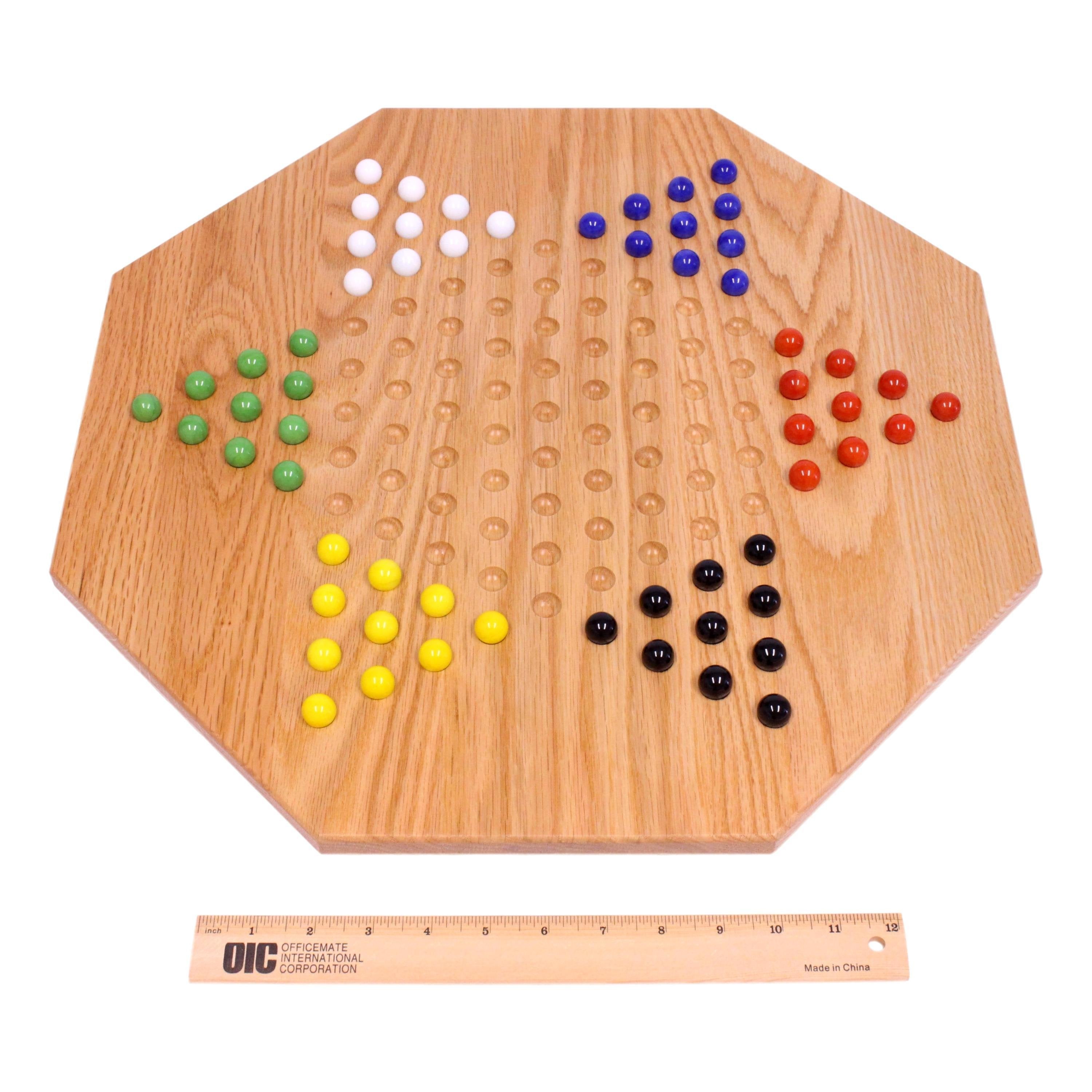 Hand-Painted Oak Wooden Chinese Checkers Board Game, 19 Wide