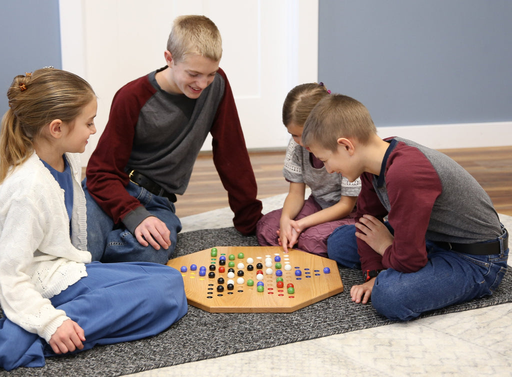 Hand-Painted Oak Wooden Chinese Checkers Board Game, 19 Wide