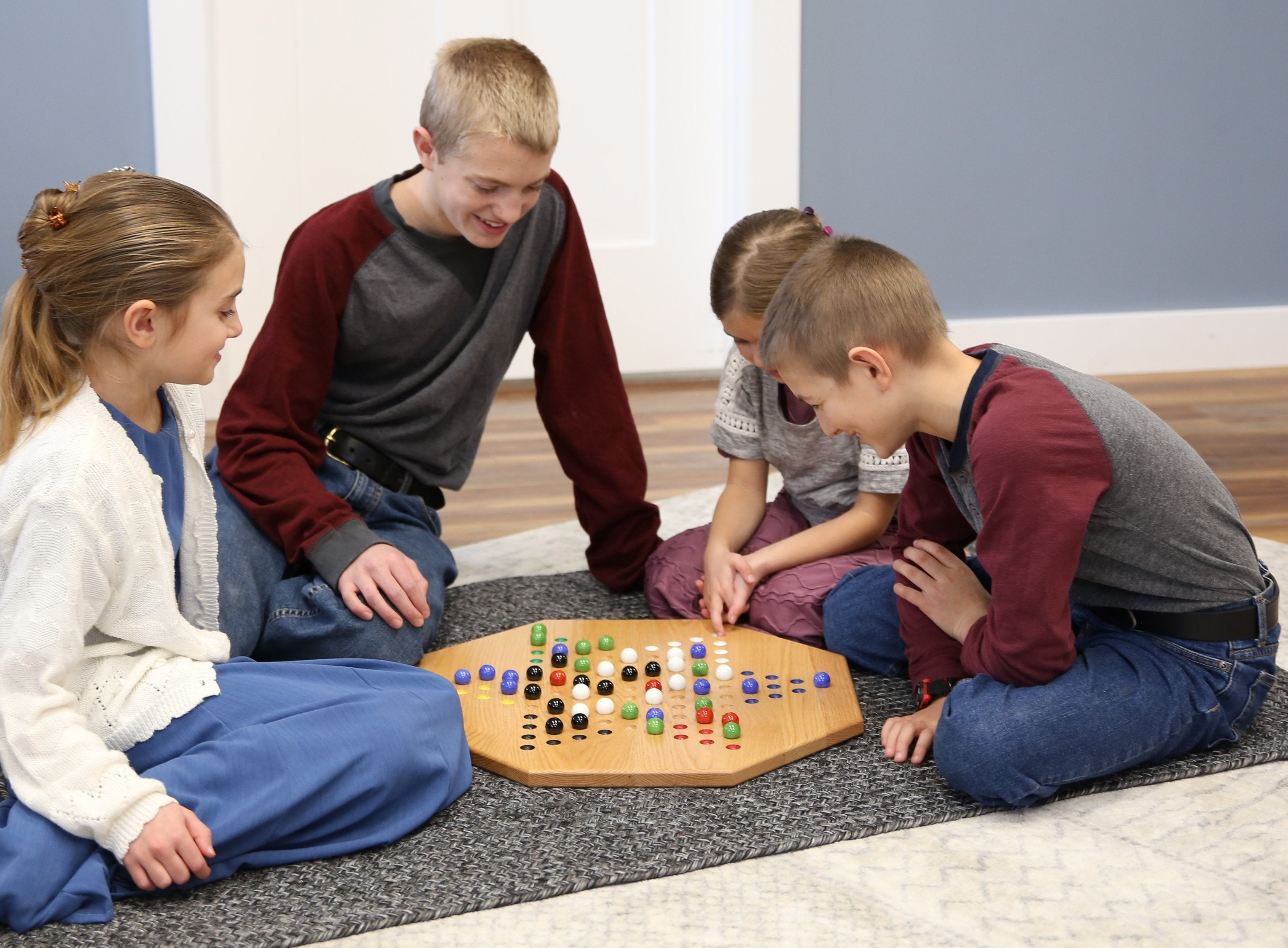 Hand-Painted Oak Wooden Chinese Checkers Board Game, 19 Wide
