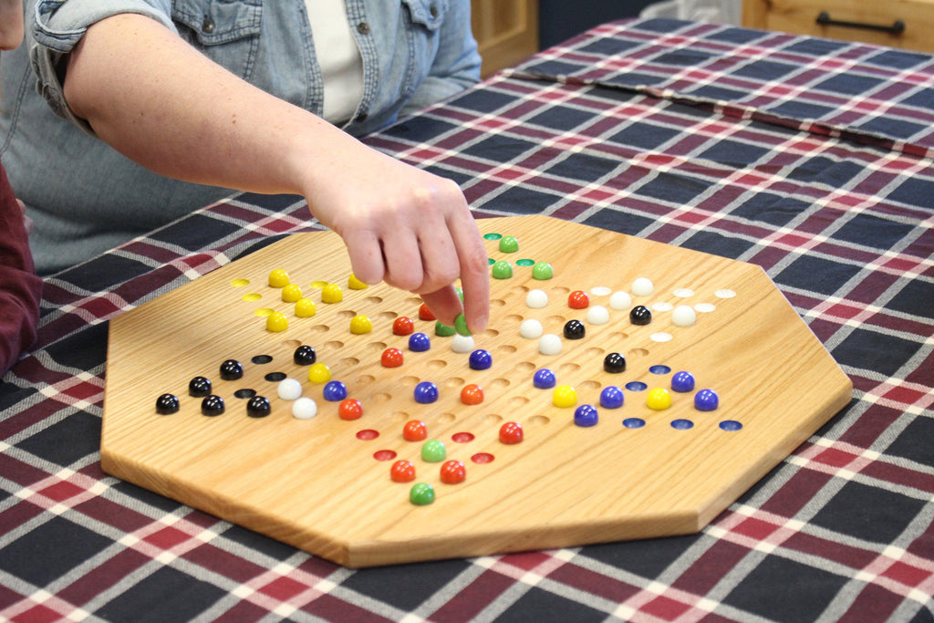 Hand-Painted Oak Wooden Chinese Checkers Board Game, 19 Wide