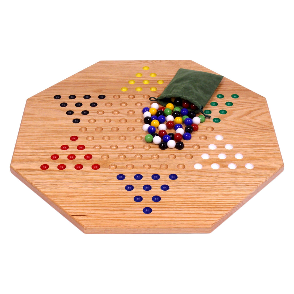 Hand-Painted Oak Wooden Chinese Checkers Board Game, 19 Wide